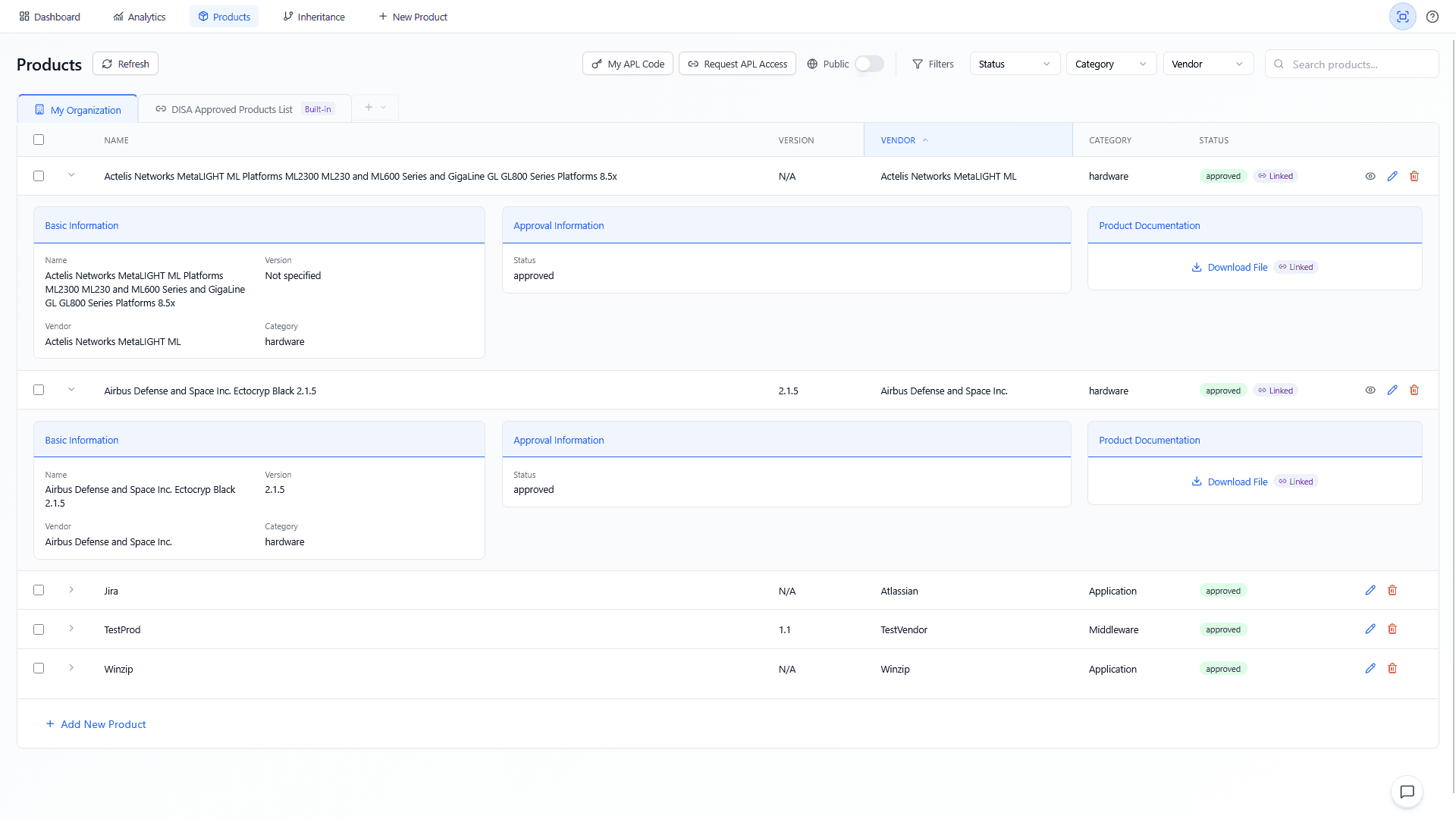 Approved Products List summary