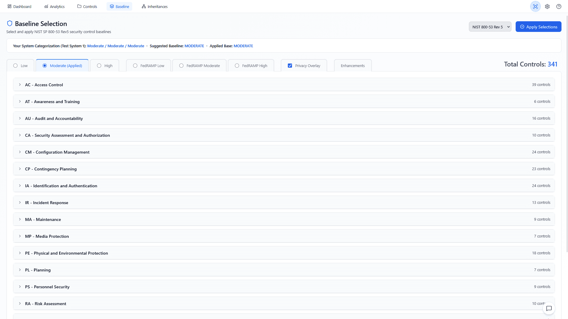 Controls baseline mapping
